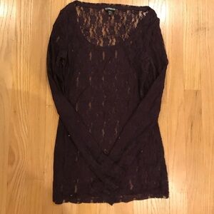 Express Lace long Sleeve Top in Eggplant